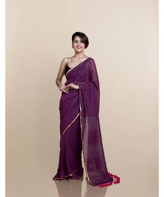 Suta Women Purple Zari Border Mul Cotton Saree with Ghicha Pallu 2