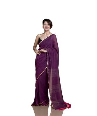 Suta Women Purple Zari Border Mul Cotton Saree with Ghicha Pallu 3