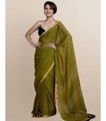Suta Olive Green  Gold-Toned Striped Pure Cotton Saree