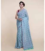 Suta Women Mint Green Hand Block Printed Cotton Saree