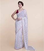 Suta Off White Hand Block Printed Cotton Saree