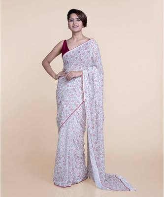 Suta Off White Hand Block Printed Cotton Saree 2