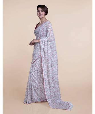 Suta Off White Hand Block Printed Cotton Saree 3