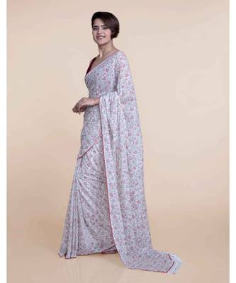Suta Off White Hand Block Printed Cotton Saree 4