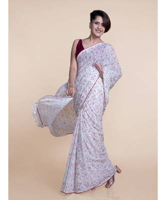 Suta Off White Hand Block Printed Cotton Saree 5
