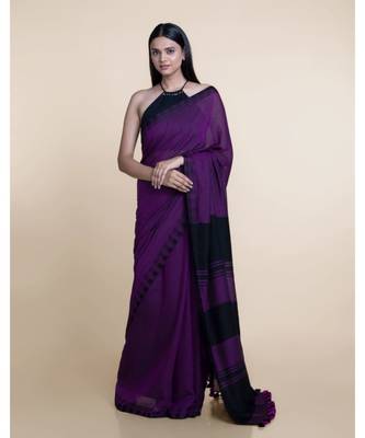 Suta Women Purple  Black Cotton Modal Saree 3