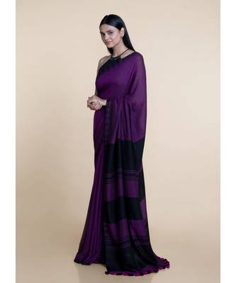 Suta Women Purple  Black Cotton Modal Saree 4