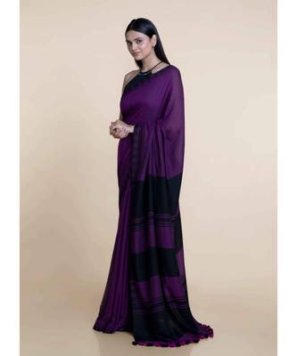 Suta Women Purple  Black Cotton Modal Saree 5
