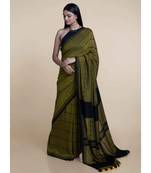 Suta Black  Olive Cotton Plaid Modal Saree