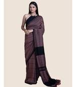Suta Women Black  Brown Striped Cotton Modal Saree