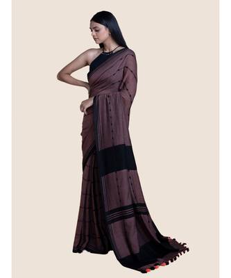 Suta Women Black  Brown Striped Cotton Modal Saree 2