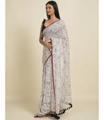 Suta White  Brown Floral Printed Pure Cotton Saree