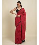 Suta Red  Black Floral Pure Cotton Saree