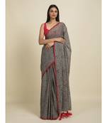 Suta Grey  Red Floral Pure Cotton Saree