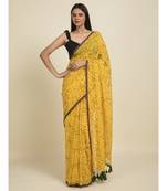 Suta Yellow  Brown Floral Printed Pure Cotton Saree
