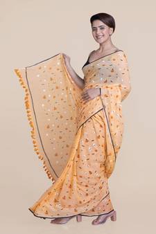 Suta Women Orange Screen Printed Halloween Saree