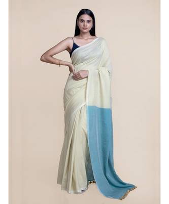 Suta Women Yellow And Grey Mul Cotton Saree 4