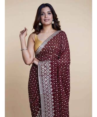 Suta Maroon  Silver Embellished Saree 1