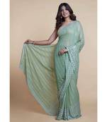 Suta Pista Green  White Embellished Saree