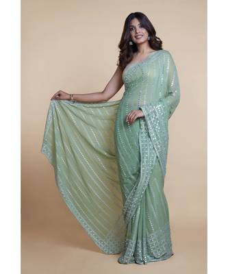 Suta Pista Green  White Embellished Saree 2