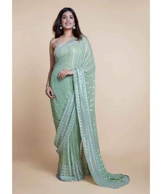 Suta Pista Green  White Embellished Saree 3