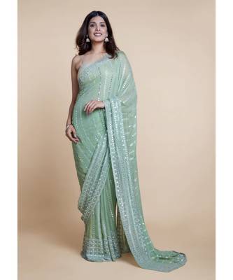 Suta Pista Green  White Embellished Saree 4