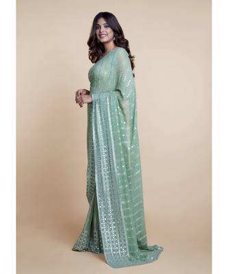 Suta Pista Green  White Embellished Saree 5