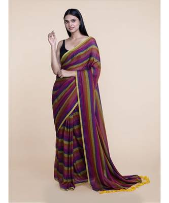 Suta Women Multicolored Mul Cotton Zari Saree With Yellow Tassel 2