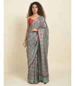 Suta Teal Blue  Red Floral Printed Saree