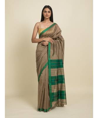 Suta Brown  Green Zari Silk Cotton Maheshwari Saree 3