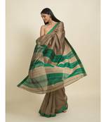 Suta Brown  Green Zari Silk Cotton Maheshwari Saree