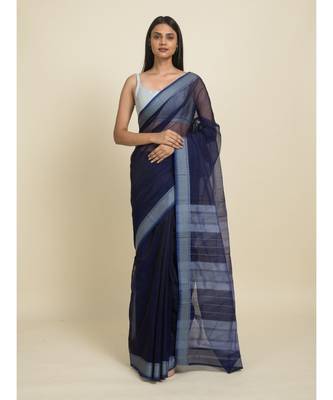 Suta Blue  Grey Silk Cotton Saree 3