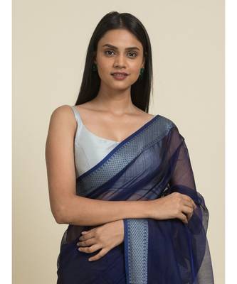 Suta Blue  Grey Silk Cotton Saree 4