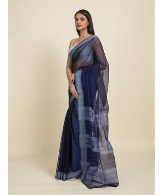 Suta Blue  Grey Silk Cotton Saree 5