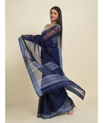 Suta Blue  Grey Silk Cotton Saree 1