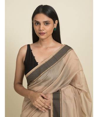 Suta Beige  Black Silk Cotton Saree 2