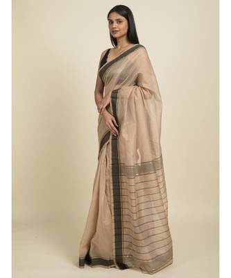 Suta Beige  Black Silk Cotton Saree 3