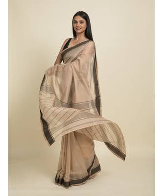 Suta Beige  Black Silk Cotton Saree 4