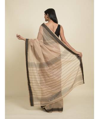 Suta Beige  Black Silk Cotton Saree 5