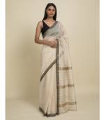 Suta Off White  Black Zari Silk Cotton Maheshwari Saree
