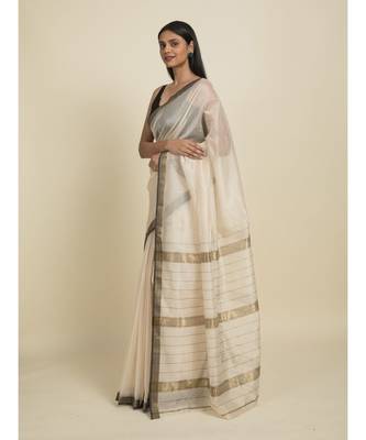 Suta Off White  Black Zari Silk Cotton Maheshwari Saree 3