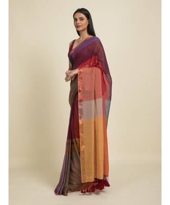 Suta Multicolour Plaid Mul Cotton Saree 1