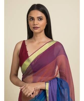 Suta Blue  Purple Colourblocked Zari Saree 3