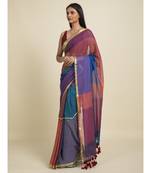 Suta Blue  Purple Colourblocked Zari Saree