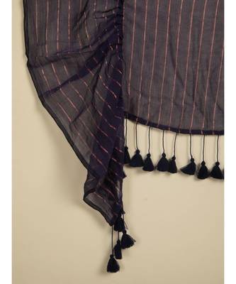Suta Blue  Copper Striped Zari Ruffle Saree 2