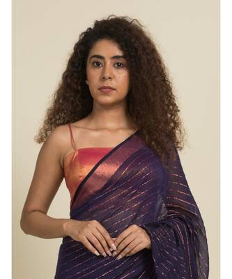 Suta Blue  Copper Striped Zari Ruffle Saree 3