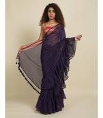 Suta Blue  Copper Striped Zari Ruffle Saree