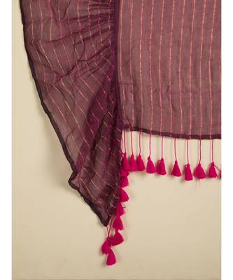 Suta Purple  Pink Zari Striped Ruffled Saree 2