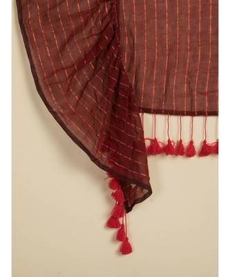 Suta Maroon Striped Ruffle Saree 2