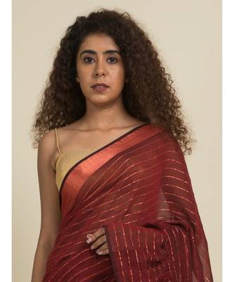 Suta Maroon Striped Ruffle Saree 3